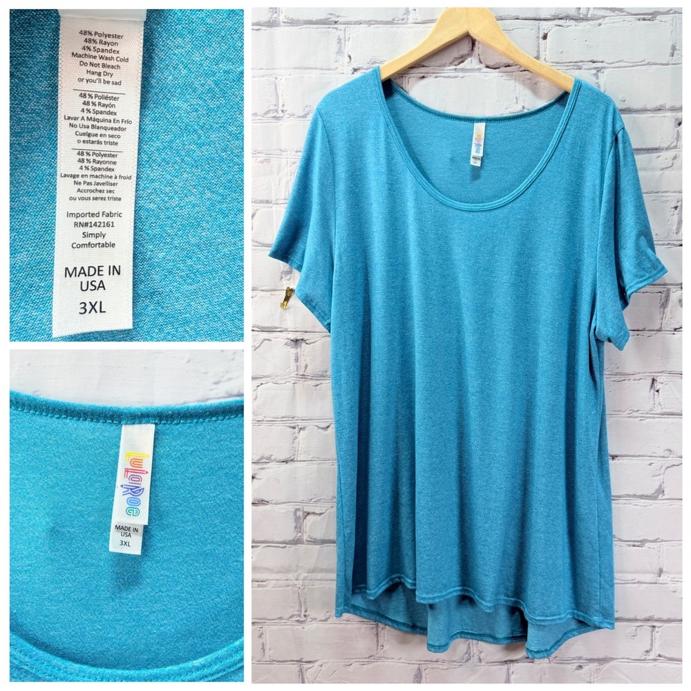 LuLaRoe T-Shirt Tops Women 3XL Plus Teal Floral Short Sleeve Plus Lot/2 Stretch - Picture 4 of 8